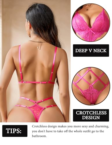 Image of Avidlove Women Lingeries Deep V Teddy Lingerie Sexy Lace Bodysuit Cut Out One Piece Mini Babydoll