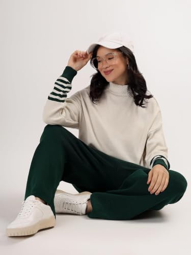 Image of Kvetoo Women Winter Coord Set Wool Blend Tracksuit High Neck Sweater and Wide Leg Pants Warm Knitwear Pyjama Set for Casual Office Travel Wear