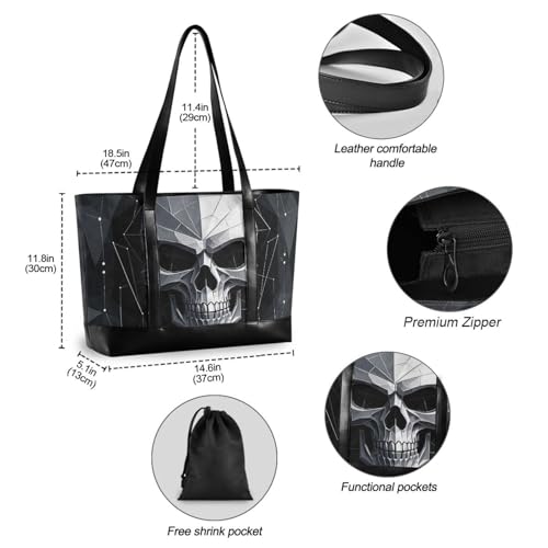 KLL Black Abstract Geometric Skull Sturdy laptop totes with zipper laptop tote bag for work Large Handbag for school with maletines para mujer4