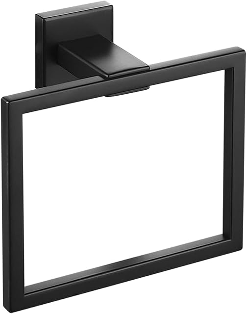 KES Black Towel Ring Bathroom Hand Towel Holder Towel Rail SUS304 Stainless Steel Modern Square Style Wall Mounted, A2480DG-BK