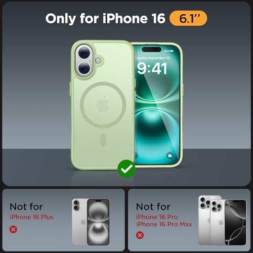 Image of Miracase Magnetic Series for iPhone 16 Case [Compatible with MagSafe] Military-Grade Protection, Anti-Fingerprint, Slim Phone Case for iPhone 16 6.1 inch - Matcha Green