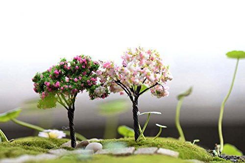 Fairy Garden Trees, Micro Landscape Ornaments, Mini Doll House Decoration, DIY Miniature Garden, 2 Mini Cherry Flowers Trees+2 Happy Trees, 4 Trees (Add 5 Artificial Ladybugs) - Thumbnail 7