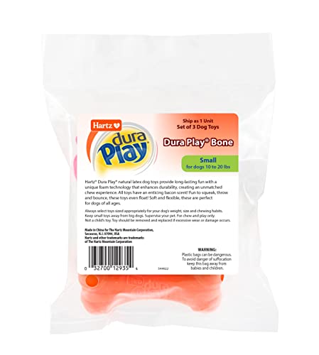 Hartz Brinquedo para cães DuraPlay Bone Squeaky Latex para raças pequenas, pacote com 3