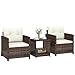 Outsunny Rattan Bistroset, 3 teiliges Gartenmöbel-Set mit 2 Sessel, 2-Ebene Glastisch, abnehmbar Sitzkissen, Balkonmöbel-Set Sitzgruppe Gartengarnitur für Garten, Terrasse, Cremeweiß