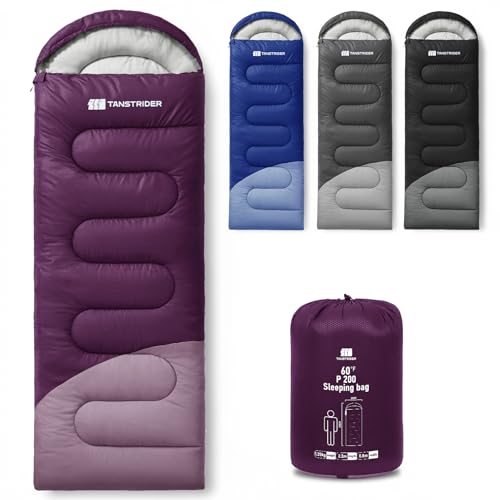 TANSTRIDER Sleeping Bag for Adults Warm Weather, Compact Lightweight Backpacking Sleeping Bag with Compression Sack, Camping Essentials Gear for Hiking Travel Climbing Outdoor & Indoor Use 3lb Purple