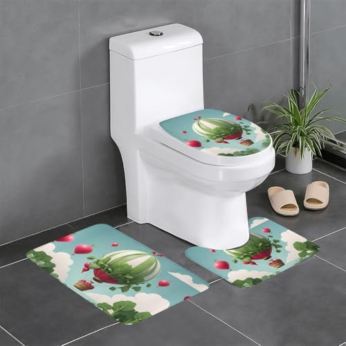 Tapis de salle de bain antidérapants lot de 3 avec contour WC et couvercle 61 cm