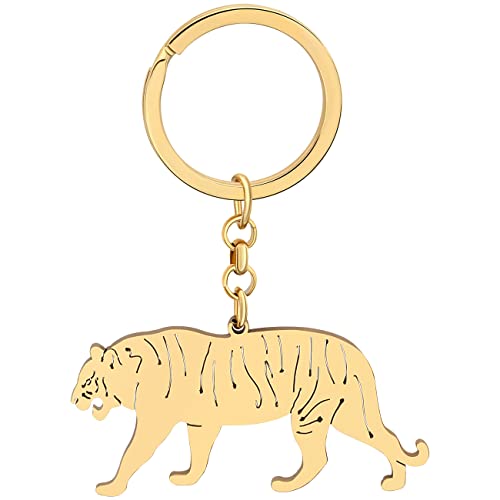 Porte-clés tigre mignon en acier inoxydable pour femmes et filles