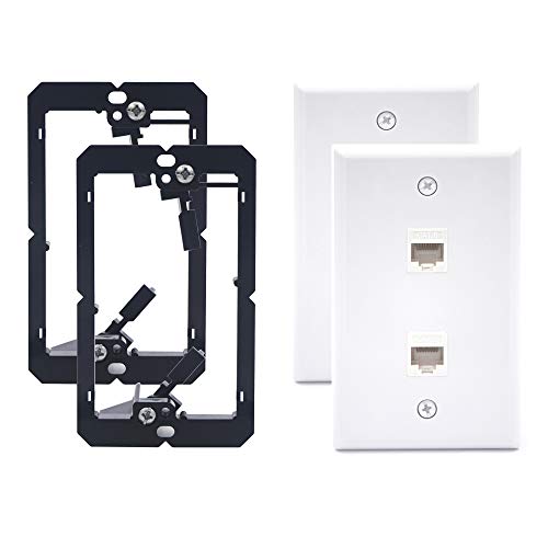 VCE 2-Port Ethernet Wall Plate (UL-Listed), CAT6 Wall Plate and Jack, RJ45 Keystone Wall Outlet with Single Gang Low Voltage Mounting Bracket, White 2-Pack