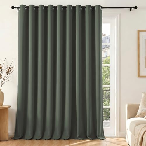 Deconovo Verdunklungsgardinen Extra Breite Vorhänge mit Ösen Tannengrün | 1 Stück, H220 x B300 cm, Thermo Vorhänge gegen Kälte, Gardinen für Wohnzimmer und Schlafzimmer, Sichtschut