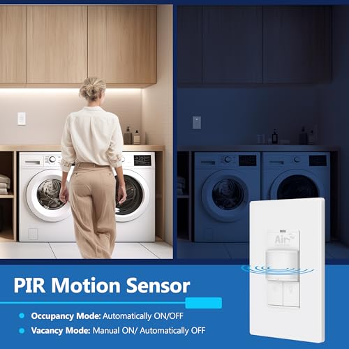 LIDER Fresh Air Circulator Timer and Motion Sensor Light Switch, PIR Sensor, Occupancy/Vacancy, No Neutral Required, ¼ HP, 1-Pole, White, Wall Plate Included - Thumbnail 3
