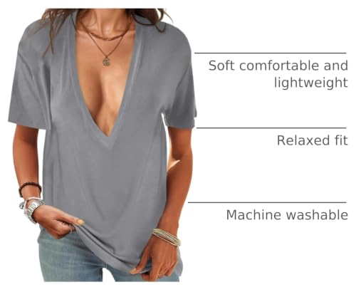 Image of UNCLECAT Womens Deep V Neck T Shirts Summer Oversized Short Sleeve Tops