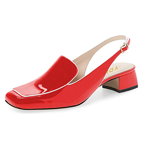 Image of YDN Women Closed Square Toe Block Low Heels Slingback Formal Loafer Dressy Shoes Office Lady Pump Size 4-15 US