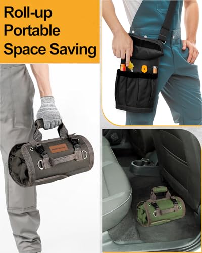 Tool Bag Roll Up Organizer - Christmas Birthday Gifts Stocking Stuffers for Men Dad Father Husband Boyfriend Him, Mechanic Electrician Plumber Handyman Gardening Construction Car Motorcycle Gifts - Thumbnail 2