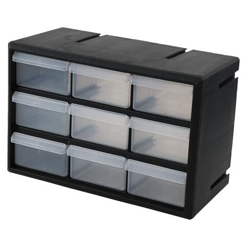 Image of Asking 9-Drawer Plastic Drawer Storage Cabinet for Garage, Small Parts Organizer Cabinet for Hardware, Craft, Screws, Black