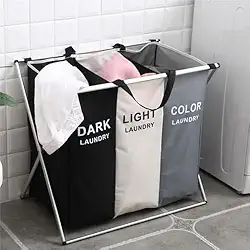 Cesto Organizador de Roupas Sujas 3 Divisórias Dobrável – Cesto de Lavanderia Grande, Leve e Resistente para Separar Roupas Brancas, Coloridas e Escuras