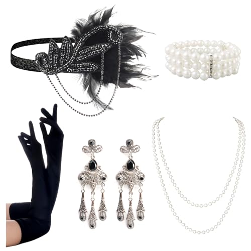 Fumwase 1920s Accessories Set for Women Flapper Accessories Set 20s Party Costume Headband (1920s Black1)