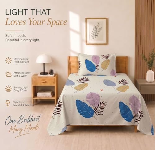 Image of BSB HOME 210 TC Cotton Feel Single Bedsheet with 1 Pillow Cover, Soft & Breathable Floral Printed Bed Sheet, Fade Resistant, Bedding for Home & Bedroom, 60 x 90 Inches (152 x 229 cm) (Alabaster)