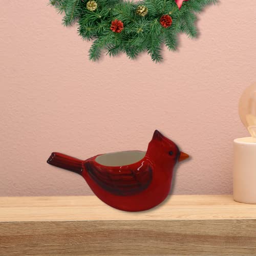 Comfy Hour 3" Ceramic Cardinal Feather Bird Sculpture Candle Holder For Home Decoration, Red, Winter Holiday Collection #TOP2