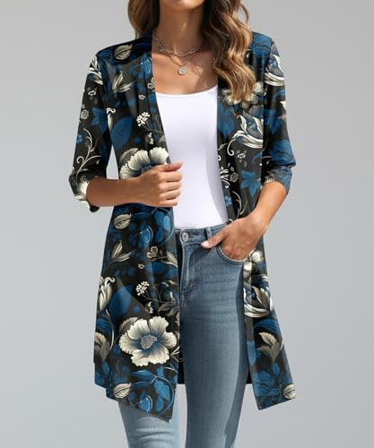 Image of YSYOKOW Lightweight Cardigans for Women 3 /4 Sleeve Long Open Front | Cardigan sweaters for women lightweight, summer cardigans for women lightweight, long cardigans for women trendy, dressy