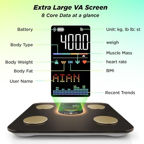 RunStar Smart Scale for Body Weight BMI Body Fat, 8-in-1 Display, 400Ibs