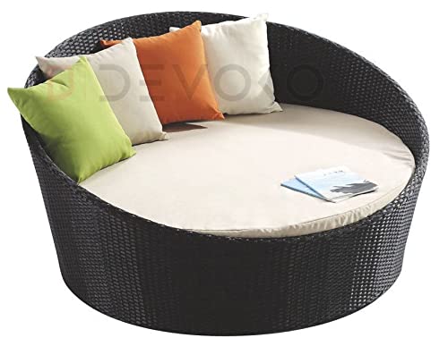 Image of DEVOKO Outdoor Pool Side, Garden, Balcony, Porch, Backyard, Terrace, Patio, Beach Round Sofa Wicker and Rattan Daybed Furniture Set (Darkbrown and Off White