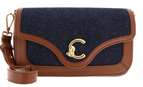 Sac à épaule Coccinelle C-Me en cuir grainé bleu denim et cognac chic