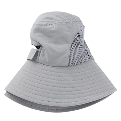 Connectyle Womens Upf 50+ Beach Sun Hat Nylon Bucket Fishing Hat With Ponytail Travle Hat Light Grey #TOP6