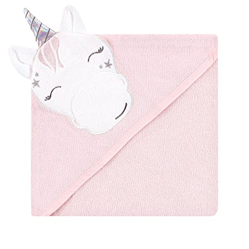 Image of Hudson Baby Unisex Baby Cotton Rich Hooded Towels, Pink Unicorn, One Size
