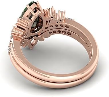 Generic Black Gold Rutilated Quartz Engagement Ring Set Women, Leaf Shaped Nature Inspired Gothic Black Stone Ring, Pear Shaped Wedding Bridal Ring