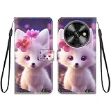 KARTXITAI Cover Compatibile con OUKITEL C59/ C59 Pro PU Pelle TPU Silicone Portafoglio Magnetica con Disegni Motivo Animale Flip Custodia in Libro Slot Schede Custodia-Tigre bianca,fiore rosa