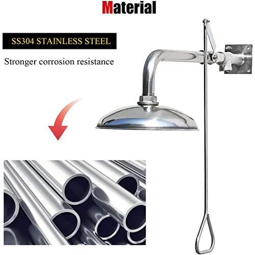Estación de lavado de ojos de emergencia montada en la pared, ducha de seguridad de emergencia, cabezal de ducha al aire libre, estación de lavado de ojos, instalación horizontal de acero inoxidable