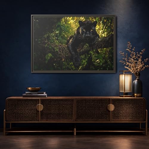 Toile panthère noire encadrée 60x40 cm de qualité premium châssis 3cm