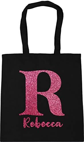 Hippowarehouse Personalised Name initial - Glitter Tote Shopping Gym Beach Bag 42cm x38cm, 10 litres