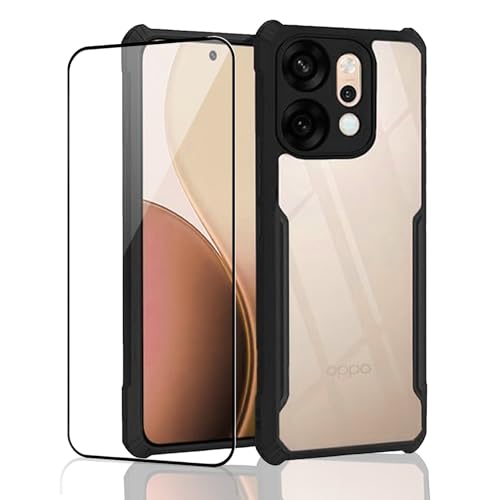 Image of Back Cover Case + Screen Protector for Oppo Reno 14 5G | Transparent Black | TPU & PC Anti Yellow Mobile Phone Case Cover for Oppo Reno14 / Reno14 5G | 360 Degree Protection