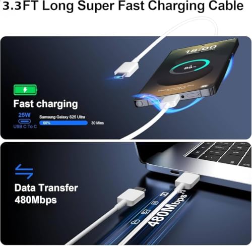 Image of 25W Type C Fast PD 3.0 Charger Adapter with 3.3ft Type C Cable Compatible with Samsung Galaxy S26,S25,S24,S23,S22, S21 (Ultra /Fe) M47, F70 Pro, A17, A57, M35, M17, M56, A14, A35, F15. S /F /M /A /Z Series