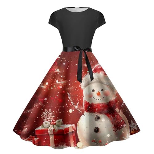 Vestido de Navidad para mujer, elegante, hasta la rodilla sin mangas, vestido de fiesta para fiesta de Navidad, elegante y refinado para víspera de fin de año, rojo, XL