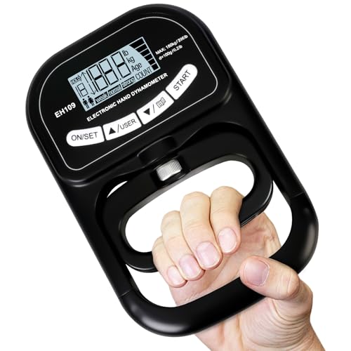 Dynamómetro digital de mano, 396 lb/180 kg, dinamómetro de mano ajustable con pantalla LCD, 19 juegos de placas individuales fuerza de agarre electrónico con cable de carga USB