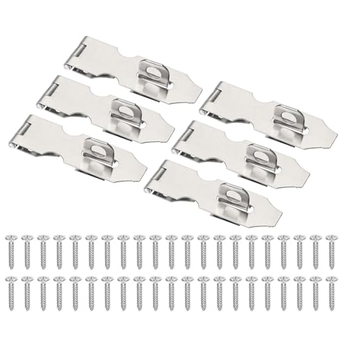 Image of PATIKIL Door Lock Hasp Latch 3 Inch, 6 Pcs Stainless Steel Safety Hasp Lock Clasp Hinge Packlock with Screws for Door Gate Cabinet Closets, Silver