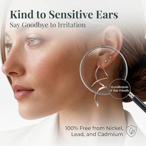 Ohrringe für Frauen Spiral-Einfädler-Ohrringe 925er Sterlingsilber-Ohrringe, handgebogene Ohrhänger für Frauen, geeignet zum Verschenken,für Ihre Geburtstagsfeier, Weihnachten(Paar aus 925er Silber)