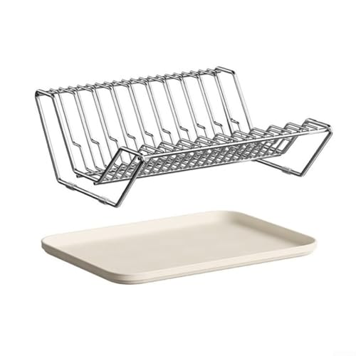 KHIronHive Escurridor de platos de acero inoxidable con bandeja para encimera de cocina, soporte para cuencos para almacenamiento organizado, organización de cocina resistente al óxido (estante para