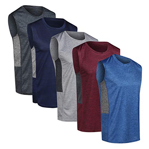 5 Pack Men's Dry Fit Tank Tops Sleeveless Muscle Workout Gym Athletic Shirt