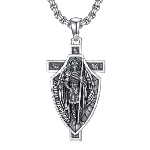 Pendentif Saint Archange homme argent 925 avec croix de Saint Raphaël