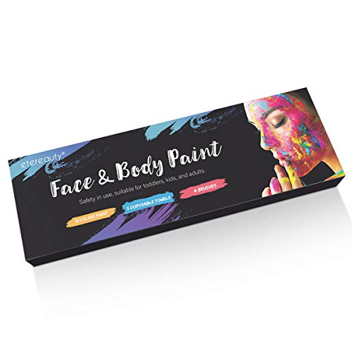 ETEREAUTY Face Body Paint, Halloween Cosplay Makeup with 12 Colors, 5 Disposable Towels, 4 Brushes - Face Painting Kits for Kids and Adults, Face Paint Kit for Sensitive Skin, Easy on/off - Thumbnail 7
