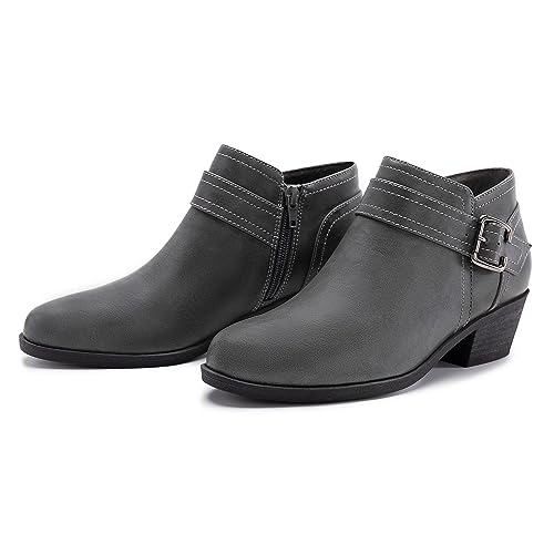 Athlefit Women's Chunky Low Heel Ankle Boots Classic Pointed Toe Side Zipper Grey Booties Size 9.5 by Athlefit - Used condition - Image 6