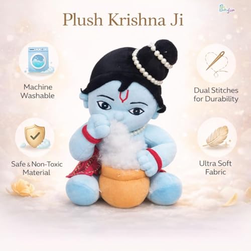 Image of Soft Toy Idol - 25 CM Plush Lord Krishna Doll for Kids | Cuddly Religious Stuffed Toy | Soft Plush Toy for Boys & Girls (Multicolour)
