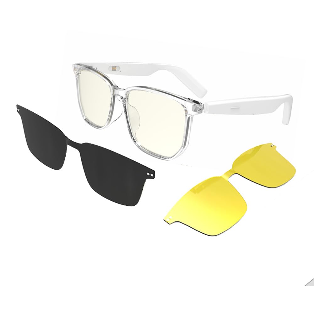 CatXQ Smart Bluetooth Glasses for Men Women | Auto Switch | Blue Light Blocking & Polarized Sunglasses & Night Vision Lens - White