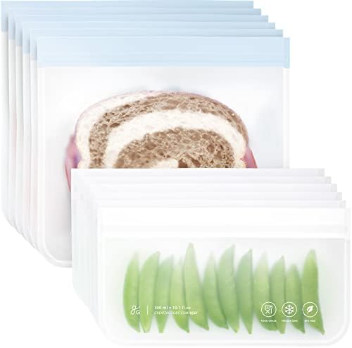 Greater Goods Reusable Food Storage Bags – BPA Free, Food Grade Ziplock Freezer Bags Made from PEVA (6 Small + 6 Medium)