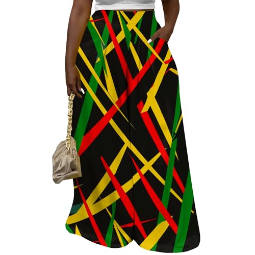 Hyujoda Womens Geometric Print Wide Leg Pants Casual High Waisted