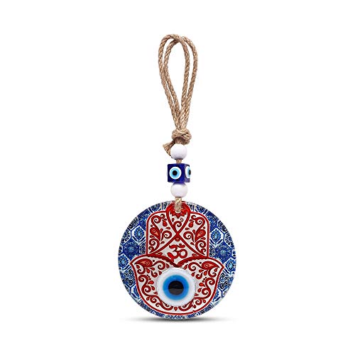MYSTIC JEWELS - Hamsa della mano di Fatima in vetro con occhio turco per buona fortuna in casa (Modello 1)