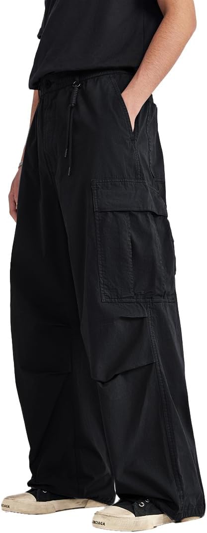 THWEI Mens Baggy Cargo Pants Casual Parachute Cargo Pants Elastic Waist Streetwear Multi Pockets - Image 3